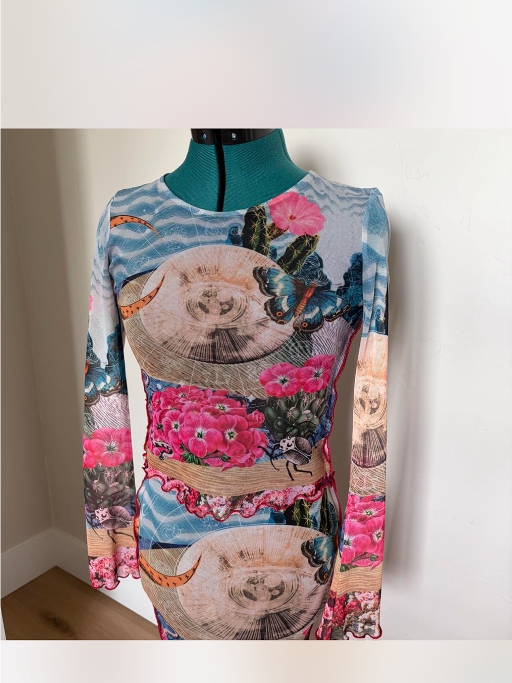 Desigual Long Sleeve Floral & Shell Print Tee - Pink Blue and skirt set